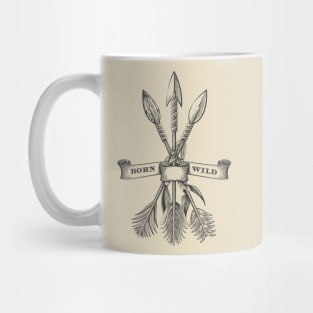 Hand Drawn Native Americans Arrows and Wording Born Wild Tattoo Mug
